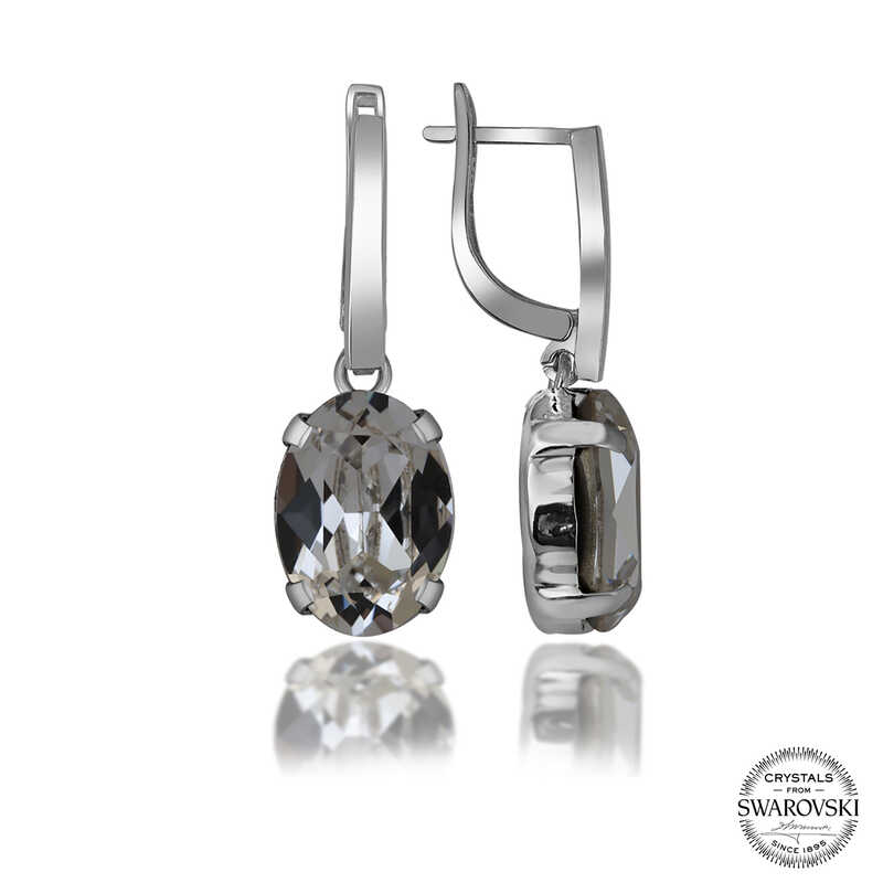 Swarovski%20Crystal%20Taşlı%20Gümüş%20Beyaz%20Oval%20Sallantılı%20Kadın%20Küpe